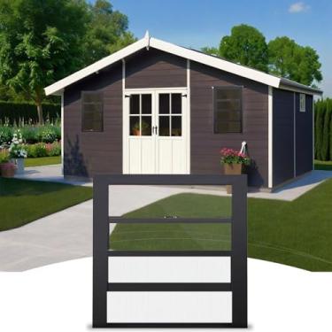 Imagem de Substituição de janela de galpão de 28 x 114 cm, janela deslizante vertical com tela, janela preta de alumínio para casas de porão chuveiros galinheiro