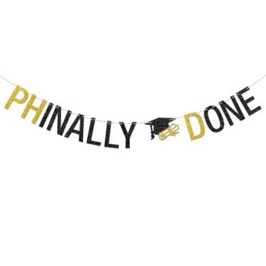 Imagem de Faixa Phinally Done, Congrats PHD Grad Bunting Decor Finally Done Congrats PhD Degree Graduation Party Decoration Supplies Black Glitter
