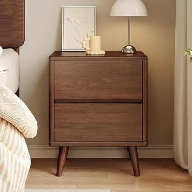 Imagem de Mesa de cabeceira de madeira maciça com 3 gavetas, lateral moderna de meados do século, organizador de armário de armazenamento de 3 níveis para quarto, sala de estar, corredor, entrada, nogueira, 40