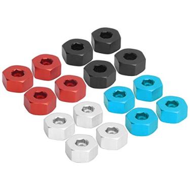 Imagem de 4 peças adaptadores de cubo sextavado de roda de 5 mm a 12 mm, adaptador de cubo hexagonal de liga de alumínio compatível com caminhões WPL D12 1/10 RC peças de reposição de carro RC (vermelho)