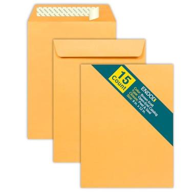 Imagem de Envelopes autovedantes 22,5 x 30,5 cm – Pacote com 15 – Envelopes de envio Kraft marrom aberto para catálogos, apresentações, documentos grandes – Envelopes autoselantes com fecho de descascar e selar