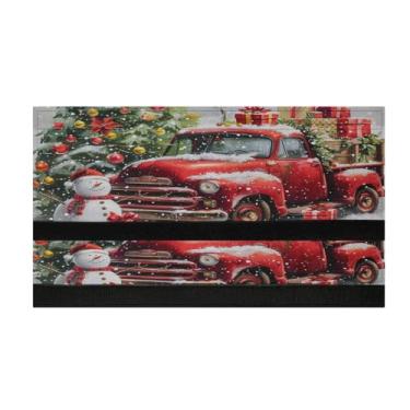Imagem de Conjunto de 2 capas de maçaneta de boneco de neve de caminhão vermelho de Natal para geladeira cardeal geladeira micro-ondas lava-louças capas de maçaneta de porta de cozinha alças de pano