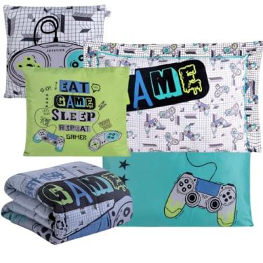 Imagem de Kit Cobre Leito Colcha Edredom Cama Solteiro Geek Gamer Game 5 Peças 400 Fios Dupla Face Durável Decoração Quarto Meninos