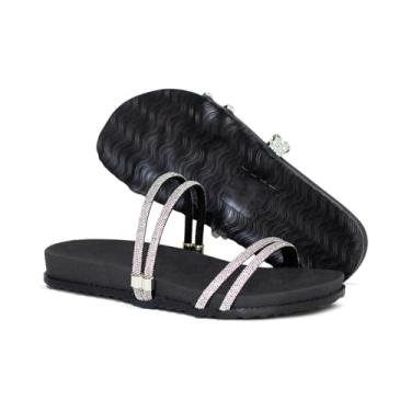 Imagem de Sandália Papete Feminina com Tiras Brilhantes, Preta, Confortável para Uso Diário