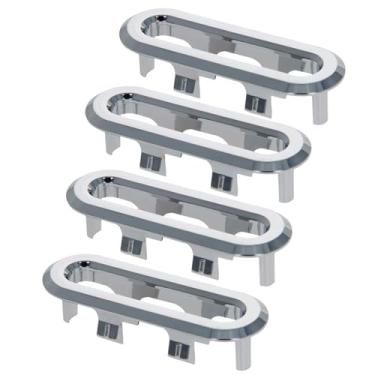 Imagem de Heyiarbeit Capas de transbordamento de pia banheiro cozinha acabamento de bacia oval tampas de anel sobressalentes tom prata 4 peças