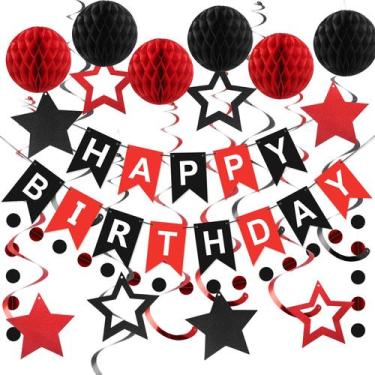 Imagem de Decorações de Aniversário Meowtastic Vermelho e Preto - Tema Feliz Ani