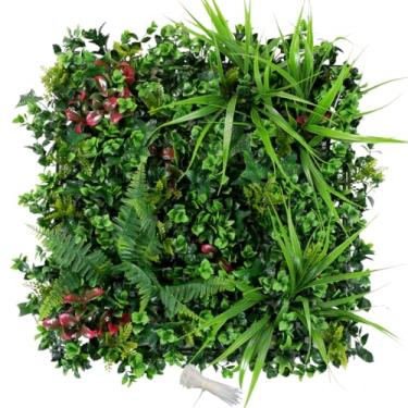 Imagem de Painéis de parede verdes artificiais 51 x 50 cm, parede de cerca viva falsa para cerca de privacidade, painéis de grama falsa com proteção UV para decoração de cenário de jardim interno e externo