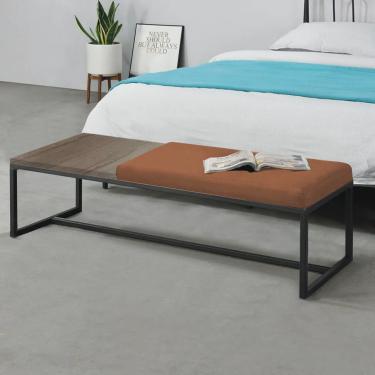 Imagem de Calçadeira Recamier Londres 195cm Industrial Preto Suede Terracota Tampo Quadrado mdf Nogal - Ahz Móveis