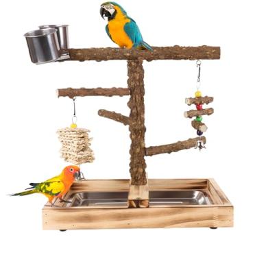 Imagem de Poleiro Para Aves | Suportes para Papagaios com Recipientes de Alimentação - Brinquedos Resistente a Mastigação para Periquitos com Estação de Alimentação para Treino em Ambientes Internos e Externos