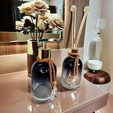 Imagem de Kit Lavabo Preto Decoração Dourado Completo De Vidro Luxo Difusor Sabo