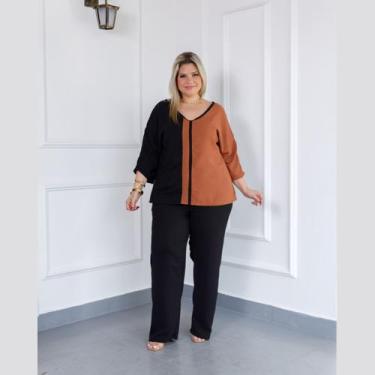 Imagem de Conjunto Maison Blusa Manga Raglan e Calça Plus Size Verão - Rosana Fa