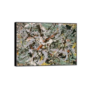 Imagem de MUHJDYC Jackson Pollock Pintura abstrata arte de parede famosa imagem em tela verde prata impressões de arte moderna - pôster moldura preta para decoração de sala de estar 70 x 100 cm - 27 x 39 pol