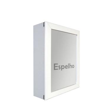 Imagem de Armário Aéreo Banheiro Com Espelho Espelheira Branco Laca