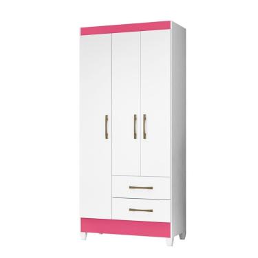 Imagem de Guarda Roupa Roupeiro Lima 3 Portas 2 Gavetas E 4 Prateleiras Moval Branco / Rosa