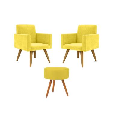 Imagem de Kit 02 Poltronas Com Puff Redondo Suede amarelo