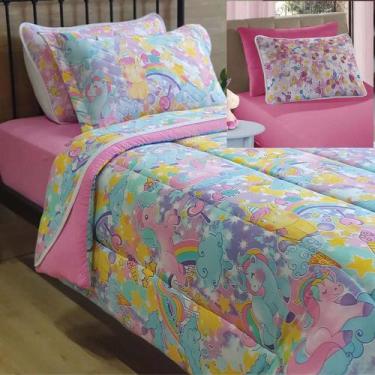Imagem de Kit Coordenado Edredom Lençol Solteiro Mymo Unicornio 100% - Casa Show