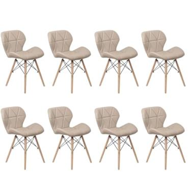 Imagem de Cadeira Estofada Eiffel Slim Wood Pés de Madeira (8, Bege, 8)