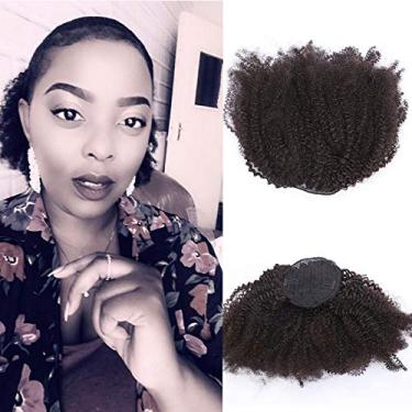 Imagem de Kbeth Extensões de Cabelo Humano Rabo de Cavalo Yaki Afro Liso Cacheado Rabo de Cavalo Envoltório Cordão Cabelo Humano Cor Preta Natural Peruca com Clipe no Rabo de Pônei (25 cm, Afro Kinky)