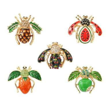 Imagem de UR URLIFEHALL 5 peças emblemas de alfinetes de abelha broche de inseto de frutas esmaltado alfinetes de lapela para roupas, chapéus, jaquetas, jeans, clipes decorativos para artesanato