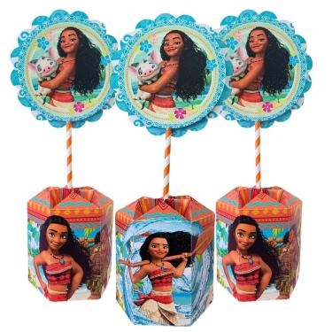 Imagem de Kit 10 Centro de Mesa Decoração Moana e Maui Personalização Tropical Monta fácil 30cm
