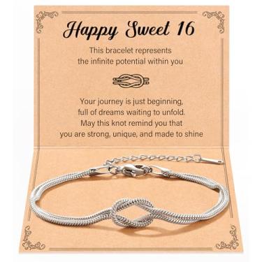 Imagem de Tarsus Pulseira de nó de amor, joias de aniversário, presentes de aniversário de 16/18/21/30/40/50 anos para mulheres, meninas e mulheres, average, Aço inoxidável, Sem Pedra Preciosa