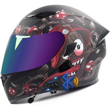 Imagem de Capacete Bluetooth De Motocicleta Modular, Capacete De Motocicleta Flip Up Ti-collision Capacete Integral Ti-fog Com Guarda-sol Duplo Capacete De Motocicleta Flip De Segurança C, F, L(59~60cm)
