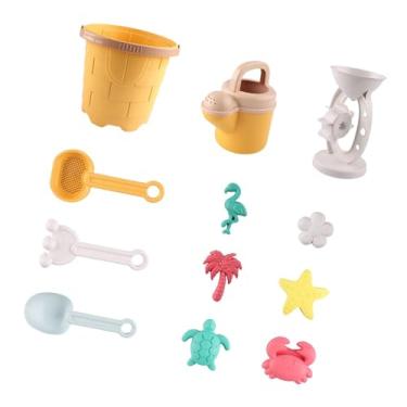 Imagem de Luwecf Brinquedos de praia para crianças, brinquedo de areia, kit de pá de areia, balde de praia para crianças de 3 a 10 anos, Amarelo