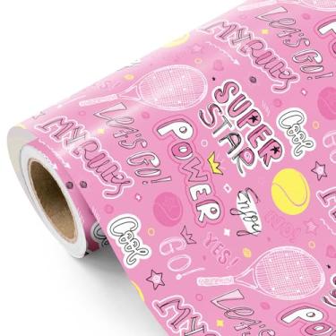 Imagem de WRAPAHOLIC Rolo de papel de embrulho de tênis – Mini rolo – 43 cm x 40 cm – Papel de embrulho de tênis rosa feminino para aniversário, festa esportiva, presente de treinador