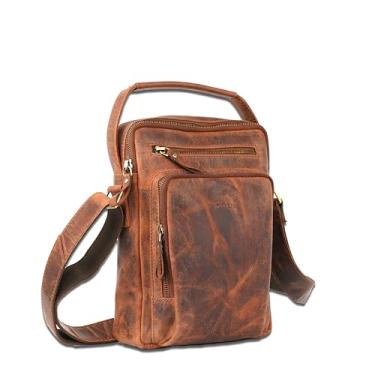 Imagem de ROCHERE Bolsa tiracolo masculina de couro genuíno – Bolsa tiracolo vintage com alça superior, design com vários bolsos e alça ajustável – bolsa elegante para viagem e uso diário