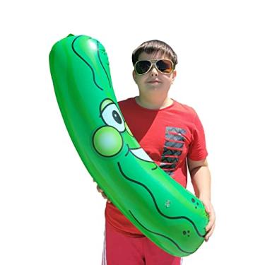 Imagem de Cabeça de picles sorridente gigante jumbo verde 91,4 cm (3 pés) Vinil. Rosto inflável, praia, piscina, macarrão, piada, piada, decoração de festa, DJ promocional, dança, brinde, pepino (1 pacote)