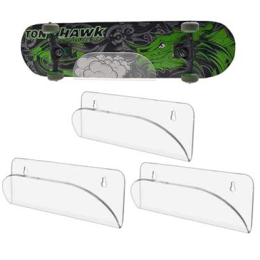 Imagem de BiJun Suporte de exibição de parede para skate, suporte de parede para skate, suporte de exibição e armazenamento transparente para deck de longboard (3 peças)
