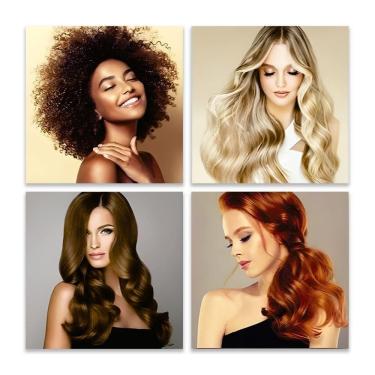 Imagem de Kit 4 Quadros Salão De Beleza Cabelereiro Placas Mdf