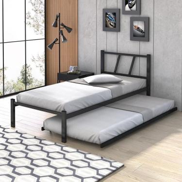 Imagem de Cama Solteiro Bruna Industrial De Aço Com Auxiliar e Rodízios