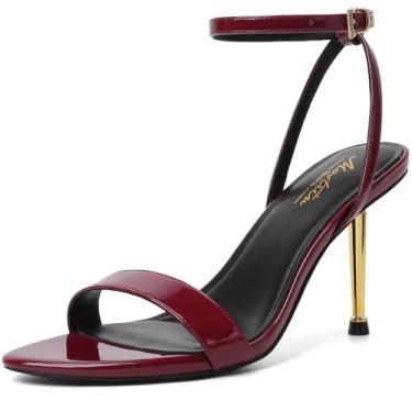 Imagem de Mostrin Sandálias femininas de salto alto com tiras de cadarço e tira no tornozelo, bico fino, bico aberto, salto alto para formatura, festa, dia a dia, Lh08-Borgonha, 40