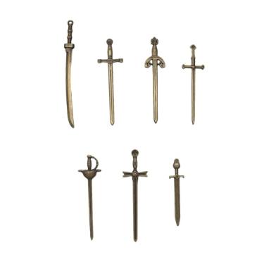 Imagem de Ruwado 7 peças pingentes de espada grandes vintage vários estilos marcadores de livro para mulheres faça você mesmo fazer joias chaveiro scrapbook amante leitura artesanato suprimentos (Bronze)