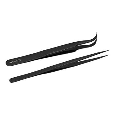 Imagem de Mingzhe Alumínio de Alumínio Alta Dureza Tweezer Conjunto Ideal para Reparos Eletrônicos Precisos Sob Microscópio, Cabeça Reta Curva para Solda de PCB (Preto)