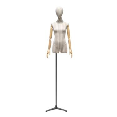 Imagem de Manequins de varejo para corpo feminino, torso de manequim listrado de algodão e linho, vestido, chapéu, camiseta, expositor de roupas(Black)