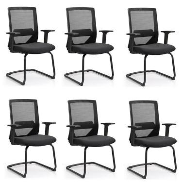Imagem de Kit 6 Cadeiras Interlocutor Office Chicago Fixa Preto