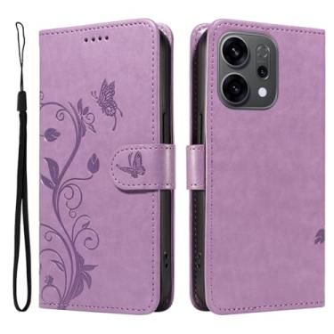 Imagem de YBFJCE Capa para Oppo Reno14 5G, capa carteira de couro PU com suporte para cartão e alça de pulso, capa flip à prova de choque para Oppo Reno14 5G, roxa
