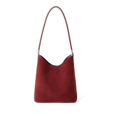 Imagem de Bolsa estilo carteiro minimalista nórdica de camurça fosca grande capacidade bolsa feminina casual estilo preguiçoso bolsa mensageiro, Borgonha, One Size