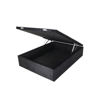 Imagem de Cama Box Baú Casal Preto com Pistão A Gás 138x188 Suede - RR Colchões