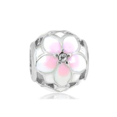 Imagem de BlingNuts Pingente de flor de flor compatível com pulseiras Pandora Charms para mulheres rosa branco presente floral amor aniversário