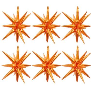 Imagem de 6 Pcs Orange Star Foil Balloons One-Piece 14-Pointed Star Balloon 4D Cone Mylar 22inch Christmas Birthday Wedding Fireworks Shape Party Supplies (Orange)