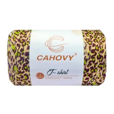 Imagem de CAHOVY 400 g fio de crochê para iniciantes sacos de crochê/cesta/porta-copos 400 g/100 jardas de poliéster elástico alto camiseta grossa verde leopardo