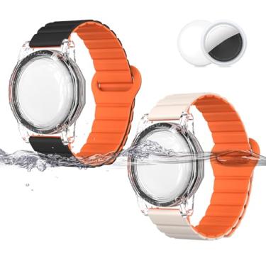 Imagem de Pacote com 2 para pulseiras AirTag, à prova d'água, IPX8, capa protetora de corpo inteiro, ajustável, antiperda, compatível com Apple AirTag Tracker para crianças/adolescentes/adultos/idosos (preto +