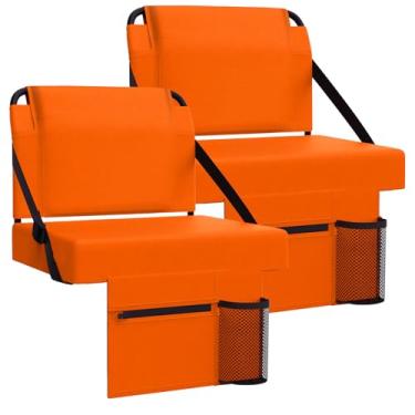 Imagem de ACIPENSER 2 peças de assento de estádio para arquibancadas com suporte para as costas, cadeiras portáteis com encosto e almofada, inclui alça de ombro e suporte de copo, laranja