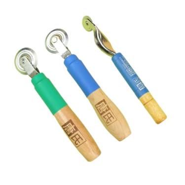Imagem de Pacote com 3 rodas de pontuação e cabo de madeira maciça | Ferramenta multiusos para redimensionamento de caixa de papelão, encadernação, embalagem DIY | Dobras sem rasgos em papel ondulado e