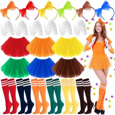 Imagem de Chicingyou Conjunto de 24 peças de fantasia de Halloween com letra M, conjunto de saia tutu listrada até o joelho, 5 camadas, saia tutu de tule, faixa de renda, luvas brancas, fantasias de cosplay