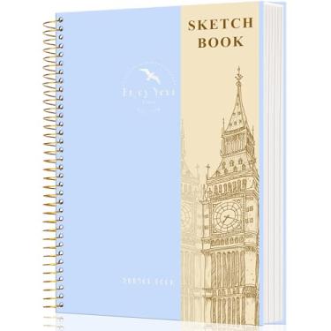 Imagem de Caderno de esboço de capa dura para desenho, 21 x 27 cm, caderno de esboço em espiral para adultos, mulheres, crianças, com 100 g/m², 30,8 kg, 120 folhas, bloco de esboço de papel premium para