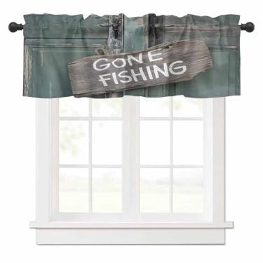 Imagem de Cortina de saia de janela Gone Fishing Wooden Doors Pattern Valance Tier Curtain Blackout Rod Pocket Curtain Valance para cozinha/quarto/sala de estar/banheiro, 1 painel, 106 x 45 cm